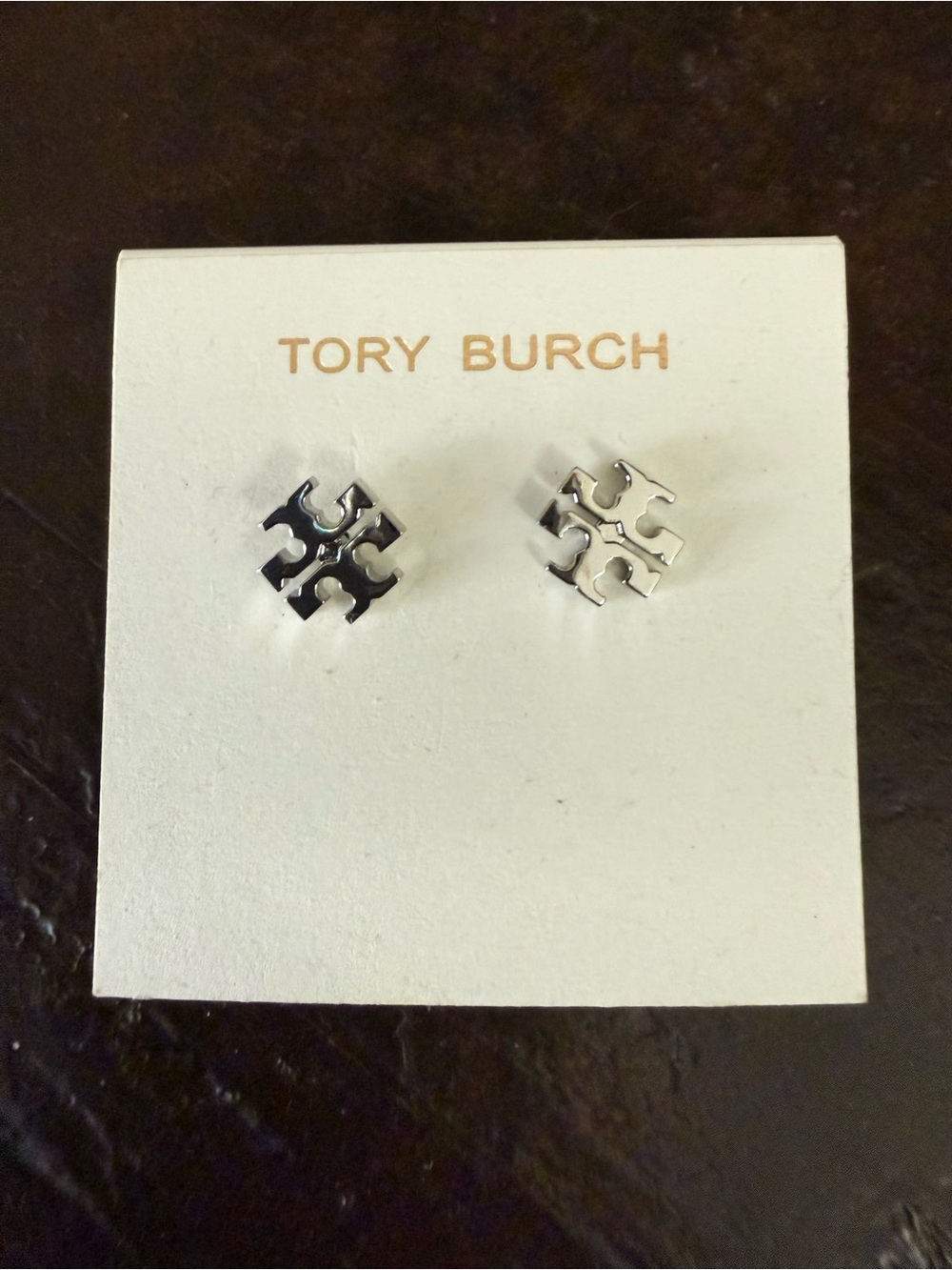 Tory Burch Polished Silver Double-T Logo Stud Earrings